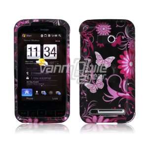 VMG Pink Black Butterflies Design Hard 2 Pc Plastic Snap On Case for 