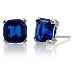  Amicas CZ Sapphire Studs   5 TCW Asscher Cut Emitations 