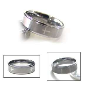  8mm Mens Step Edge Cross Design Tungsten Carbide Ring 