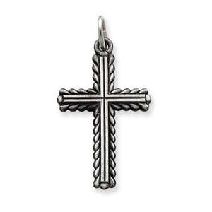  Sterling Silver Small Antiqued Scrolled Edge Cross Pendant 