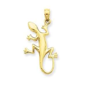  14k Gold Solid Polished Open Backed Gecko Pendant Jewelry