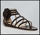 JIMMY CHOO SHOES LEATHER FLATS STRAPPY GLADIATOR FLOWER sz 40 / 10