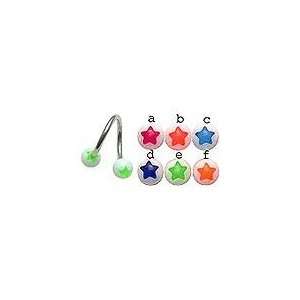  Navel Belly Ring with UV Star Balls, in 14g (Gauge), B Pink (Color 