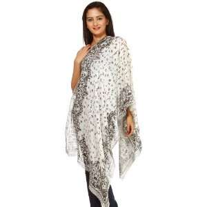  Ivory and Black Printed Stole   Viscose 