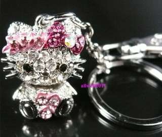 3d Hello Kitty Figure Keychain Crystal Bling Rhinestone Super Cute 