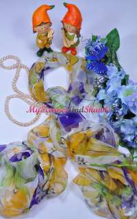 Brand New Oblong 100% Silk Scarf Belt Floral Reflection  
