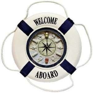  Welcome Aboard Life Ring 14 1/2 Wide Wall Clock