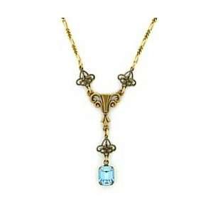 Vintage Victorian Filigree Y necklace   Lt.sapphire Austrian Crystal 