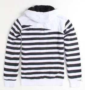 Volcom Getta Sherpa Black/White Striped Zip Hoodie Sweatshirt Jacket 