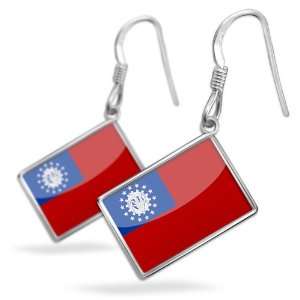  Earrings Myanmar Flag with French Sterling Silver 