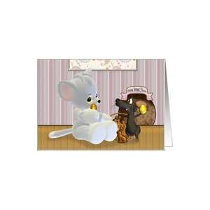 Cute Easter card, with cat and mouse Card