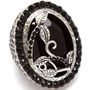 Gothic Victorian Chunky Black Stone Flowerd Design Ring