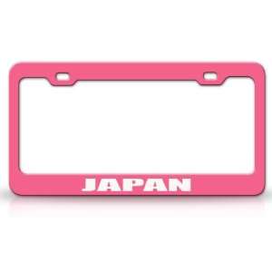 JAPAN Country Steel Auto License Plate Frame Tag Holder, Pink/White