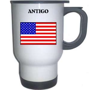  US Flag   Antigo, Wisconsin (WI) White Stainless Steel Mug 