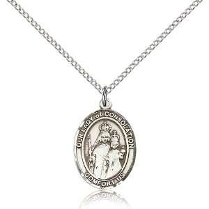 925 Sterling Silver O/L Our Lady of Consolation Medal Pendant 3/4 x 1 