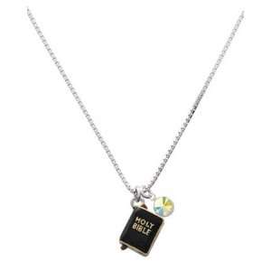 Black Bible with Gold Words Charm Necklace with AB Swarovski Crystal 