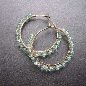   Filled Earrings Hammered Hoops wrapped with Faceted Apatite Jewelry