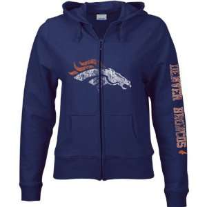 Denver Broncos Womens Navy Giant Logo Full Zip Hooded Sweatshirt 
