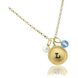  Lucky Feather Letter Coin Charm Necklace   Initial L 