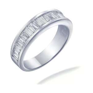 CT Baguette Cut Diamond Wedding Band 14K White Gold (I1 I2 Clarity 