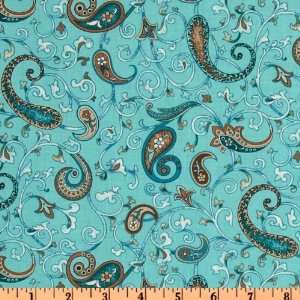  44 Wide French Dress Paisley Brown/Aqua Fabric By The 