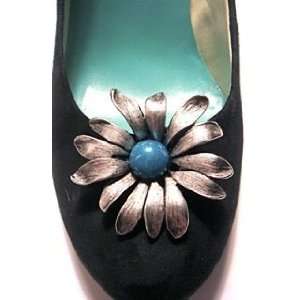   SHIPPING*SH500AQUA Daisy Shoe Clip with Aqua Stone in Center, Set of 2