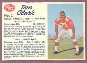 1962 POST CFL FOOTBALL 1 DON CLARK MONTREAL ALOUETTES  