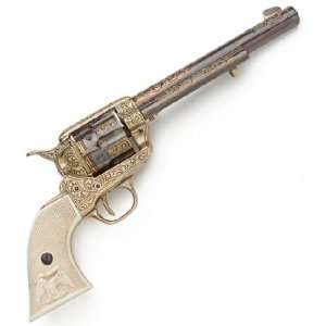 US Old West Cavalry Pistol with Engraved Brass/Gold Tone Finish 