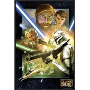  Star Wars Clone Wars Poster FRAMED Jedi Battle FULL SIZE 