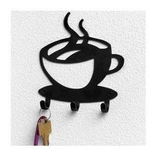 com Coffee House Cup Java Silhouette Wall Mounted Key Hook Art Metal 
