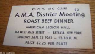 1961 AMERICAN MOTORCYCLE ASSN TICKET BATAVIA NY AMA  