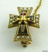 Vintage HOSPITAL PIN   10k Gold Cross Pearls Rubies Skull Caduceus GBH 