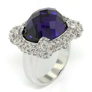  Aristocratic Large Cocktail Ring w/Amethyst & White CZs, 8 