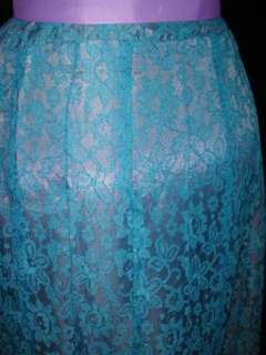   40s Blue Lace Sheer Swing Dress VaVoom 42 31 42 16 Gore Skirt  
