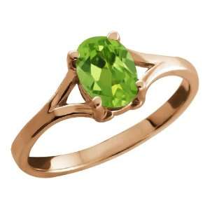  0.80 Ct Oval Green Peridot Rose Gold Plated Silver Ring 