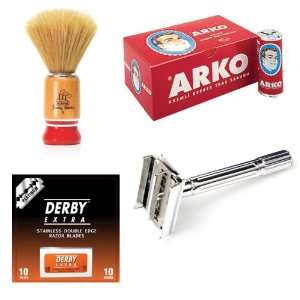  Factory DE Safety Razor, Hand Made Shaving Brush (S size), Arko 