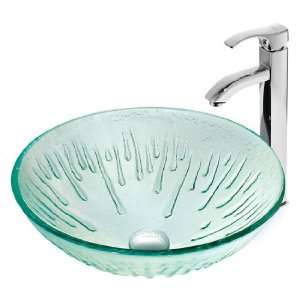   Vigo VGT136 Icicles Glass Vessel Sink And Faucet Set