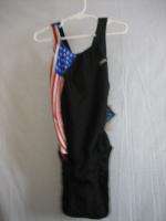 Speedo Womens Juniors American Flag Black Suit Swim Bathing Suit 28/2 