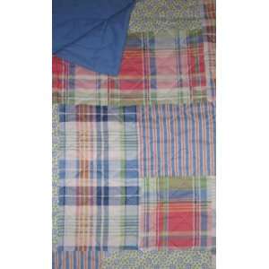  Tommy Hilfiger Clayton Pink Blue Plaid Twin Quilt and Sham 