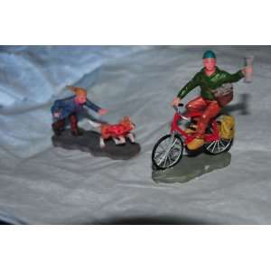   Village Accessory People Paper Boy on Bike and Boy Chasing Dog. Unit 9