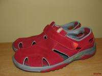 BFS01~PRIVO Clarks Red Gray Leather Velcro Strap Comfort Walking Shoes 