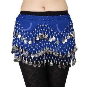   Coins Belly Dance Hip Scarf, Vogue Style  royal blue 