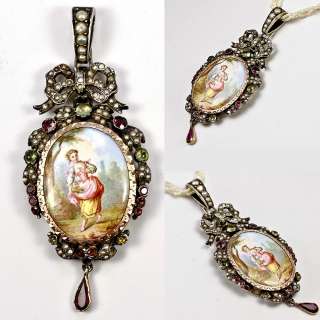 Antique French 1700s 2.75 Silver & 18k Gold Enamel & Seed Pearl 
