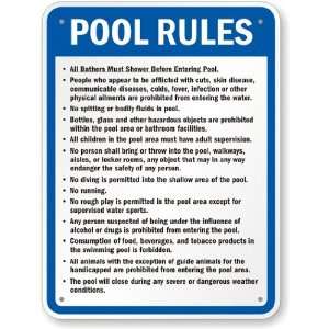  Custom Pool Rules Sign Engineer Grade, 24 x 18 Office 