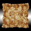 UNIQUE GOLD 3D RIBBON ROSES TAFFETA CUSHION COVE
