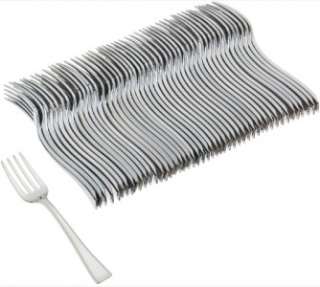 96pcs Mozaik Appetizer Forks Silver Look Heavy Weight Plastic by 