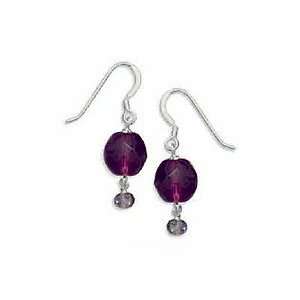  Sterling Silver French Wire Earrings, 8mm Glass/4mm Aurora 