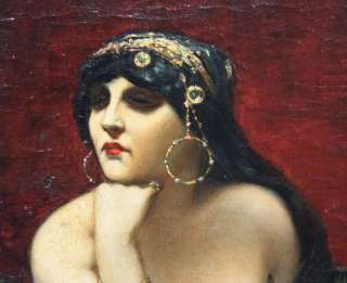 ANTIQUE ORIENTALIST OIL PAINTING CHARMING YOUNG WOMAN GOLD JEWELRY 