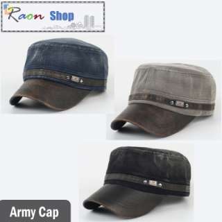 For styllish Hat,Cotton&Leather Design Visor Cadet Military Cap Adjust 