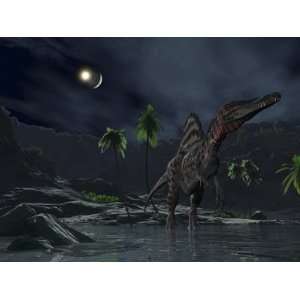  An Asteroid Impact on the Moon While a Spinosaurus Wanders 